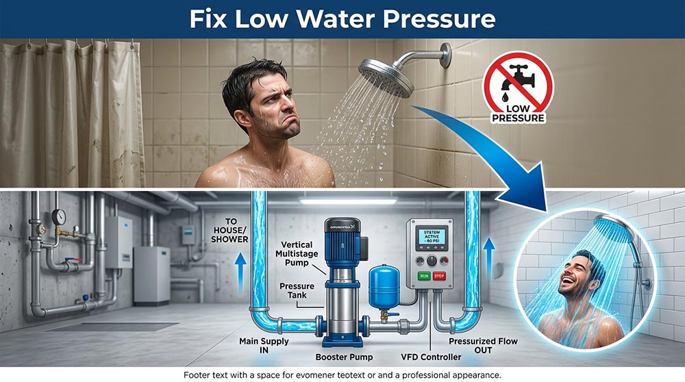 Надоело слабое давление воды в душе? Решите проблему с низким напором воды раз и навсегда.