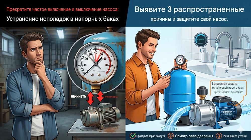 Прекращение частого включения и выключения насоса: поиск и устранение неисправностей в напорных баках
